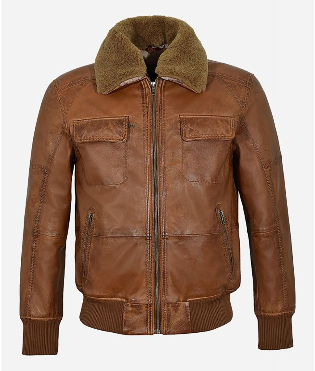 Men’s Fur Collar Brown Bomber Jacket Men’s Fur Collar Brown Bomber Jacket