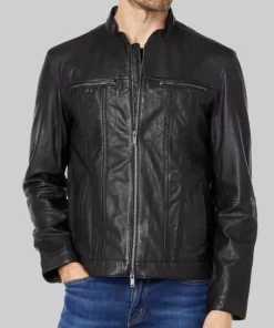 blue-bloods-donnie-wahlberg-black-leather-biker-jacket - Front View