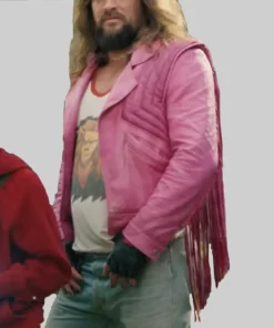 A Minecraft Movie Jason Momoa Pink Fringe Jacket - A Minecraft Movie Jason Momoa Pink Leather Fringe Jacket-1