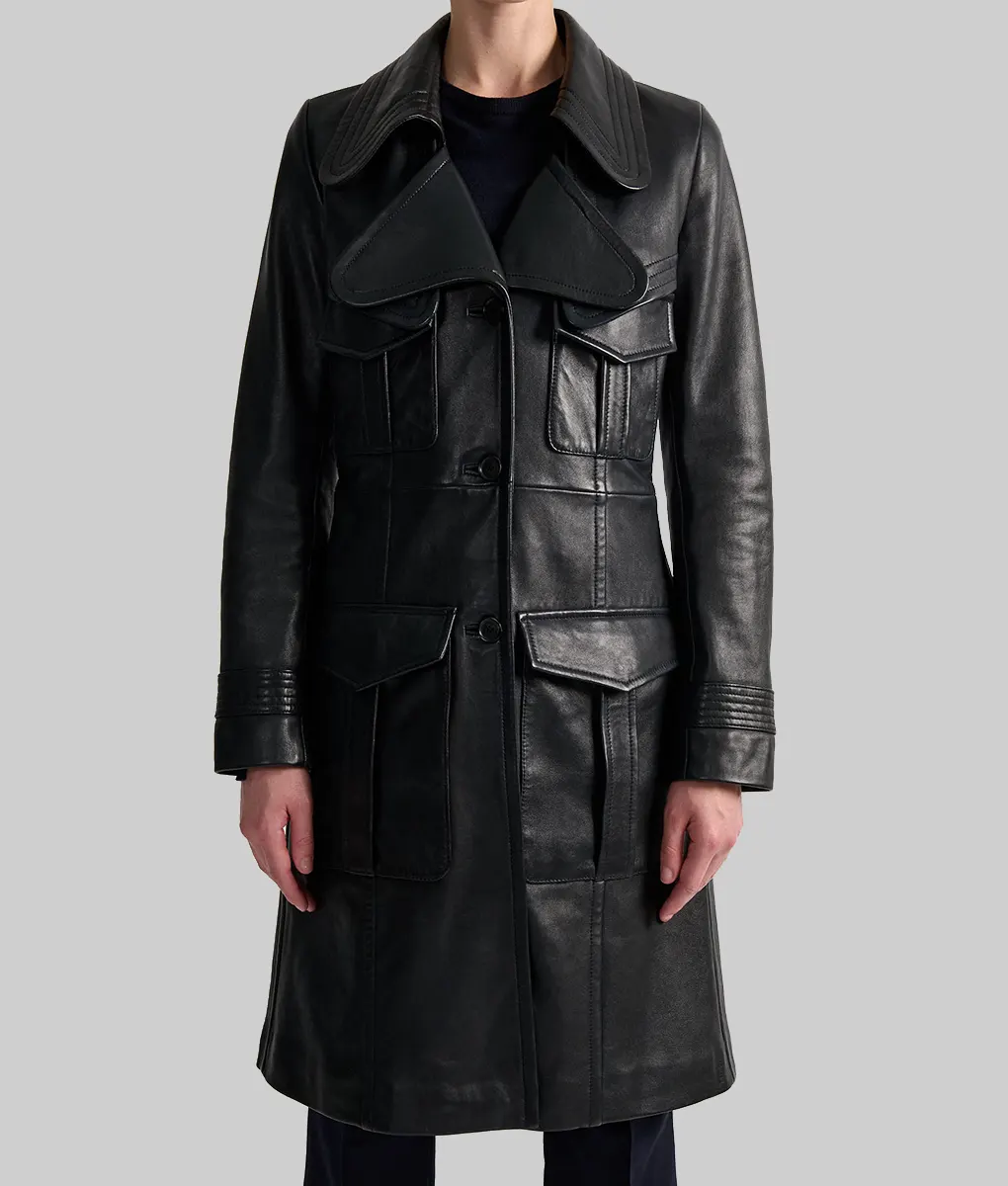 SiriusXM Studios Rachel Brosnahan Black Leather Coat | TLC UK