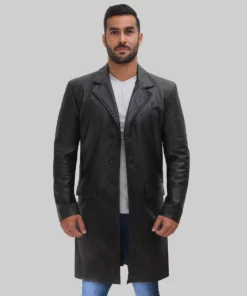Louie Men's Black Leather Trench Coat
