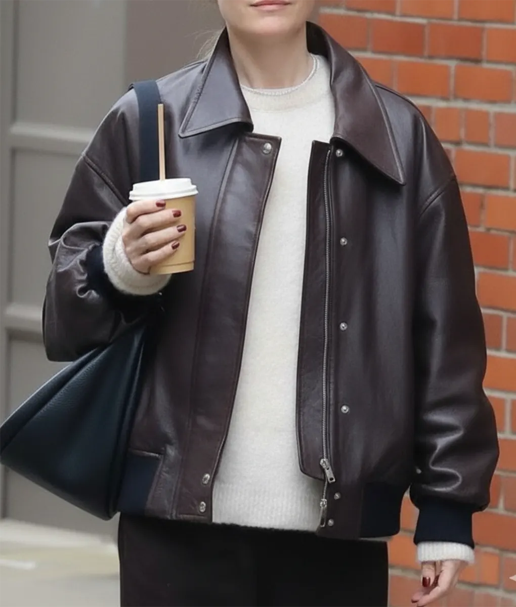 Leslie Mann Leather Bomber Jacket TLC